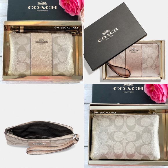 NWT COACH Boxed Corner Zip Wristlet Signature Bag - Picture 14 of 14